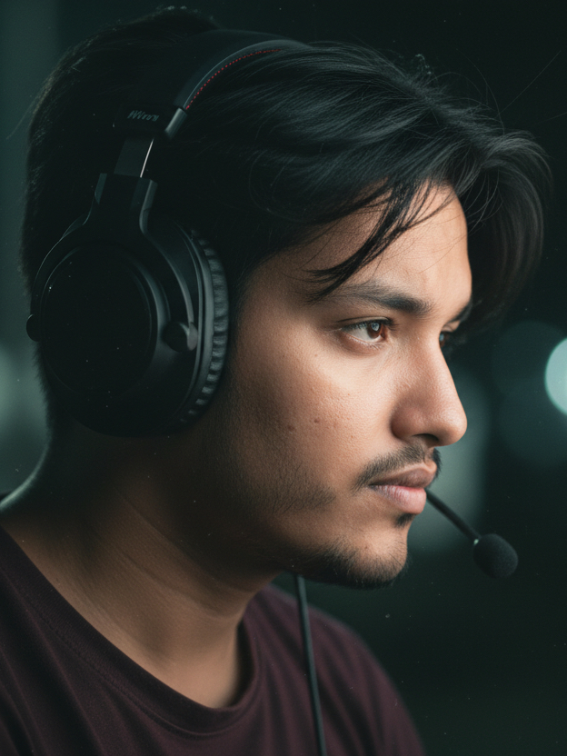 Professional headshot of VGames Interactive founder Vicky in modern office setting with gaming setup in background
